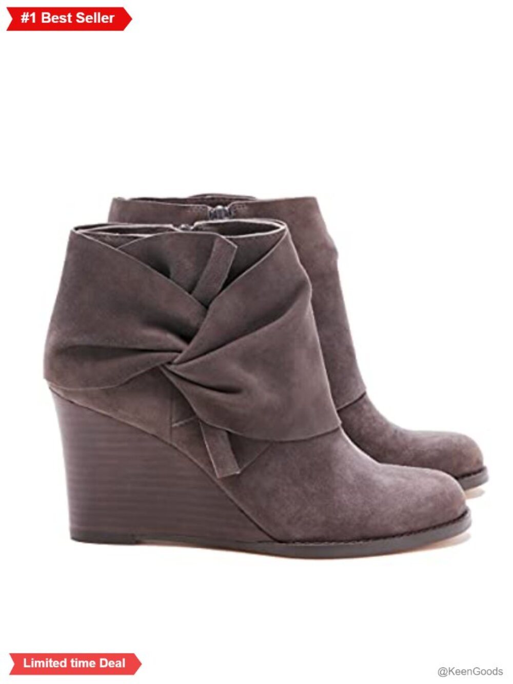 Faux Suede Wedge Ankle Booties Stacked Heel Bow Zip Winter Dress Shoes
